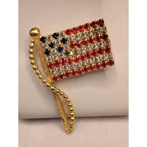Vintage Rafaelian Red White Blue Gold-tone American Flag Brooch